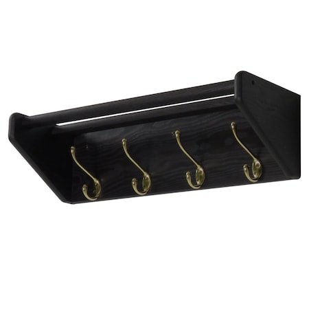 Wooden Mallet 4 Hook ShelfBrass Hooks Black 24HCRBK